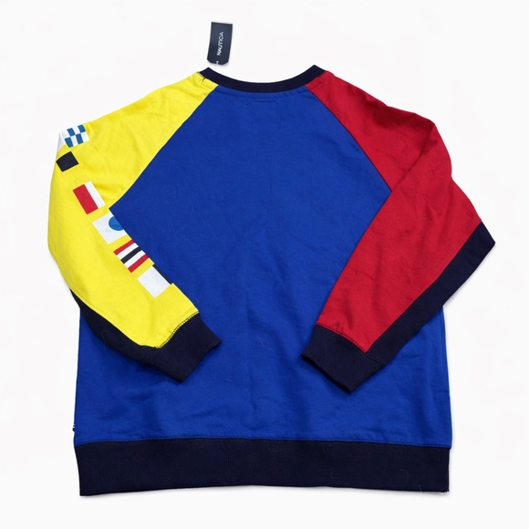 Nautica Color Block Long Sleeve Shirt Vintage 90s M (10/12) Kids Diagonal Stripe - Picture 2 of 4